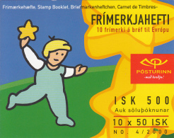 Iceland 2000 Booklet Of 10 Scott #910a 50k Stars, Children EUROPA Common Design - 2000