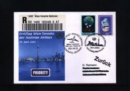 UNO Wien 2001 First Flight Wien-Toronto - Lettres & Documents