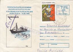 ARCTIC WILDLIFE, WHALES HUNTING, SHIP, REGISTERED COVER STATIONERY, 1996, ROMANIA - Faune Arctique