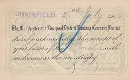 G.B. DUKINFIELD. 2.7.1904 THE MANCHESTER AND LIVRPOOL DISTRICT BANKING TOLLOYDS BANK  /  2 - Other & Unclassified