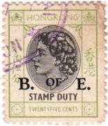 BRITISH HONG KONG 25-CENTS POSTAGE STAMP DUTY 1954-60 USED/GOOD - Gebraucht