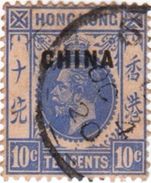 BRITISH HONG KONG CHINA OVERPRINT 10-CENTS POSTAGE STAMP 1917 USED/GOOD - Used Stamps