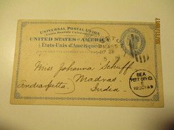 1889 USA BOSTON TO INDIA MADRAS , SEA POST OFFICE , POSTAL STATIONERY   , Ra - ...-1900