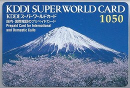 JP.- Japan, Telefoonkaart. Telecarte Japon. Vulkaan. KDDI SUPER WORLD CARD 1050. PREPAID CARD FOR INTERNATIONAL - Volcans