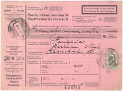 FINLANDIA - Finland - 1927 - Postiennakko-Osoitekortti - Adresskort Paket Packet Freight Bill Card - Viaggiata Da Helsin - Colis Postaux