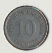 Deutsches Reich Jägernr: 13 1909 E Vorzüglich Kupfer-Nickel 1909 10 Pfennig Großer Reichsadler (7849247 - 10 Pfennig