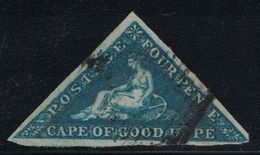 CAP DE BONNE-ESPERANCE - TRIANGULAIRE - N°2 - 4p BLEU SIGNATURE CALVES - COTE 150€ - TIMBRE COURT D'UN COTE (R). - Cabo De Buena Esperanza (1853-1904)