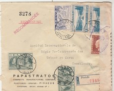 Grèce Lettre Recommandée Entête Papastratos Cigarette LE PIREE Régie Tabacs Maroc Casablanca Censure Contrôle Change - Covers & Documents