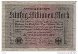 #109a Germany 50 Million Marks 1.9.1923 Banknote Currency - 50 Miljoen Mark