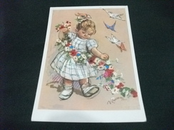 ILLUSTRATORE A. ZANDRINO  BAMBINA CHE RACCOGLIE FIORI  FARFALLE BUTTERFLY - Zandrino