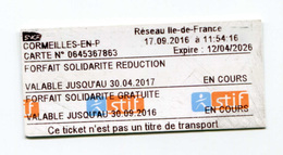 Ticket De Train Cormeilles-en-Parisis "Forfait Solidarité Réduction" Billet De Transport - Transportation - Europa