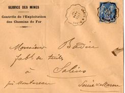 TB 2293 - LSC - Lettre Du Service Des Mines MP Cachet Ambulant GRETZ A PARIS Pour SALINS Via MONTEREAU - 1877-1920: Semi-moderne Periode
