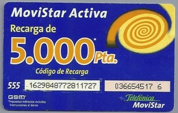 ES.- Telefonica De Espana. MOVISTAR ACTIVA RECARGA DE 5.000Pta. Codigo De Recarga. 2 Scans - Telefonica
