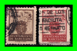 ESPAÑA SELLOS AYUNTAMIENTO DE BARCELONA ESCUDO NACIONAL DE LA CIUDAD AÑO 1944 SELLO DE RECARGO AÑO 1944 - Barcellona