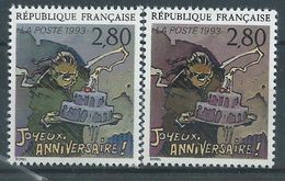 [17] Variété : N° 2839 Joyeux Anniversaire Fond Rose Sans Le Vert Et Bleu + Normal  ** - Unused Stamps