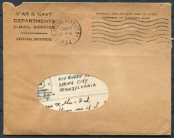 1944 Iceland USA Military APO 860 V-Mail + Cover - Spring City, Pennsylvania - Lettres & Documents