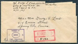 1944 Iceland USA Military APO 860 Registered Cover + Letter - Spring City, Pennsylvania - Covers & Documents