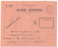 4286 SENEGAL  St Louis Ob 8 4 1933 Enveloppe Entière Valeurs Recouvrées Formule 1494 Recommandation Manuscrite - Cartas & Documentos