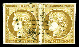 O N°1, 10c Bistre-jaune En Paire Horizontale Obl PC '738', Jolie Pièce, TTB (signé Brun/certificat)   Qualité: O   Cote: - 1849-1850 Ceres