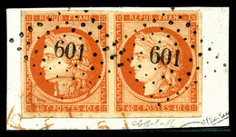 O N°5a, 40c Orange-vif En Paire Obl PC '601' Sur Son Support, Pièce Choisie, TTB (signé/certificat)   Qualité: O   Cote: - 1849-1850 Ceres