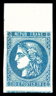 * N°46B, 20c Bleu Type III Rep 2 Bord De Feuille, Un Voisin, Très Jolie Pièce, SUPERBE (signé Brun/certificat)   Qualité - 1870 Ausgabe Bordeaux