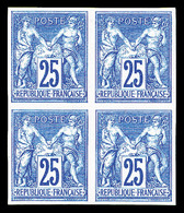 ** N°78c, 25c Outremer Type II NON DENTELE En Bloc De Quatre (1ex*), FRAÎCHEUR POSTALE, SUPERBE (certificat)    Qualité: - 1876-1878 Sage (Tipo I)