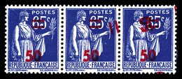 * N°479b, 50c S 65c Paix, Double Surcharge Dont Une Verticale Sur 2 Exemplaires Tenant à Normal En Bande De 3. SUP (sign - Ungebraucht