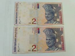 Don Monnaie  MALAYSIE  Malaysia Dua Ringgit RM2 RM 2 Dollar 1996 Banknote P 40 Paper Bank Note Running Number 2 Pcs - Malaysie