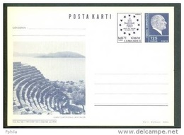 1989 TURKEY VIEW FROM KAS THEATRE RUINS (ANTALYA) WITH SYMBOLIZED AEEPP PHILATELIC EXHIBITION STAMP DESIGN POSTCARD - Entiers Postaux