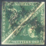 1859 1s Deep Dark-green Pair, Good To Close Margins All Round, Smudgy Cancel. A Very Uncommon Multiple Of This Shade, SG - Sonstige & Ohne Zuordnung