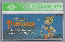 GB.- PhoneCard BT. WALT DISNEY CLASSICS PINOCCHIO. Avalable To Own On Video 24th May 1995. WH SMITH. 2 Scans - Altri & Non Classificati