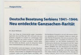 Literatur 101 / Serbien, Deutsche Besetzung II. Weltkrieg. 2 DIN A 4 Seiten Mit Div. Abbildungen - Posta Militare E Storia Militare