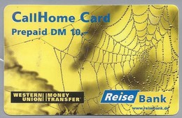 DE.- TELEFONKARTE. CallHome Card Prepaid DM 10,--. Reis Bank. WESTERN UNION. MONEY TRANSFER. Spinnenweb. - Cellulari, Carte Prepagate E Ricariche