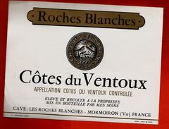Etiquette De Vin Côtes Du Ventoux Les Roches Blanches Mormoiron Vaucluse - Alcool Vigne Vigneron Raisin Cave ... - Côtes Du Ventoux