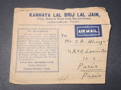 INDE - Enveloppe Commerciale De Hoshiarpur Pour Paris En 1931 , Affranchissement Au Verso - L 11064 - 1911-35 King George V