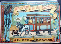 TRAMWAY HIPPOMOBILE  TRAINS 1900 CHROMO DES ANNEES 1900 QUELQUES PLIS  ORIGINALE 27 X 19  CM - Otros & Sin Clasificación