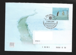 ARGENTINA  2099 PRESTAMP ENVELOPE TRAVELLED PINGUINS  WITH BOOKLET POLAR GLACIERS - Vignettes D'affranchissement (Frama)