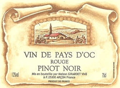 VIN DE PAYS D'OC - ROUGE - PINOT NOIR . 12° . 75 Cl - Vin De Pays D'Oc