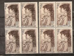 VARIETE BLOC X 4  N 738 **  - BLOC COULEUR NOIRE AU LIEU DE BRUN + PIQUAGE DECALE SUR LA GAUCHE - COTE + DE 360 EUROS - Unused Stamps