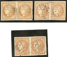 No 43I, 3 Paires Horizontales Obl GC, Nuances. - TB - 1870 Bordeaux Printing