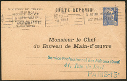 LETTRE Type Gandon. No K3a, CP De Service "Inspection Du Travail Et De La Main D'œuvre", Obl Cad 19.4.51. - TB - Other & Unclassified