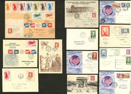 LETTRE 1925-1949, 50 Enveloppes Ou CP, Affts Et Obl En Majorité Philatéliques, Qqs Expos Et Diverses Vignettes. - TB - Collections