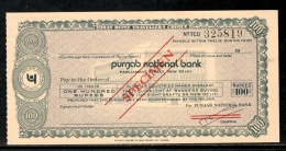 India Rs.100 Punjab National Bank Traveller's Cheques ' SPECIMEN ' RARE # 5823B - Assegni & Assegni Di Viaggio