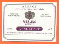 Etiquette Vin D'alsace Riesling Réserve René Sparr à Sigolsheim  - 75 Cl - Riesling