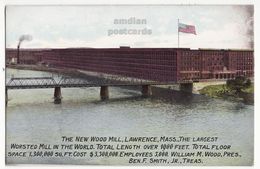 LAWRENCE MA - NEW WOOD MILL LARGEST WORSTED MILL IN WORLD C1900s Vintage Massachusetts Postcard M8967 - Lawrence