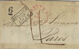 1833 - Lettre D'ANVERS  Cad Rouge  Taxe 11 + 6  D  Pour Paris -entrée BELGIQUE /PAR/LILLE Noir - 1830-1849 (Unabhängiges Belgien)