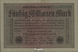 Deutsches Reich RosbgNr: 108b, Wasserzeichen Kreuzblüten, Grünes FZ, 6stellige KN Bankfrisch 1923 50 Millionen Mark - 50 Miljoen Mark
