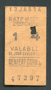 Ticket De Métro "Denfert Correspondance" RATP 2ème Classe 1967 - Billet De Train - Europe