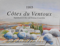 ETIQUETTE De VIN " Côtes Du Ventoux 1993 " - 12° - 75cl - Les Chais De La Barrade 84350 (Vaucluse) - Très Bon état - Côtes Du Ventoux