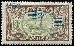 * SAINT PIERRE ET MIQUELON 120a : 25c. S. 5f. Gris Lilas Et Vert Olive, TRIPLE Surcharge, TB - Nuovi